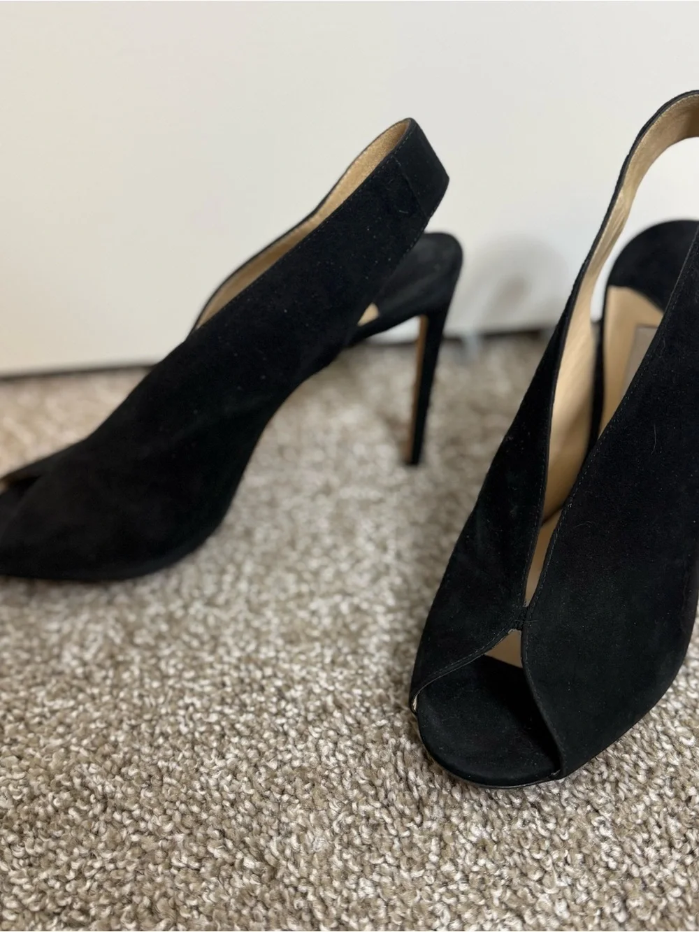 Jimmy Choo Black Suede Open-Toe Slingback Heels